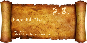 Hege Béla névjegykártya